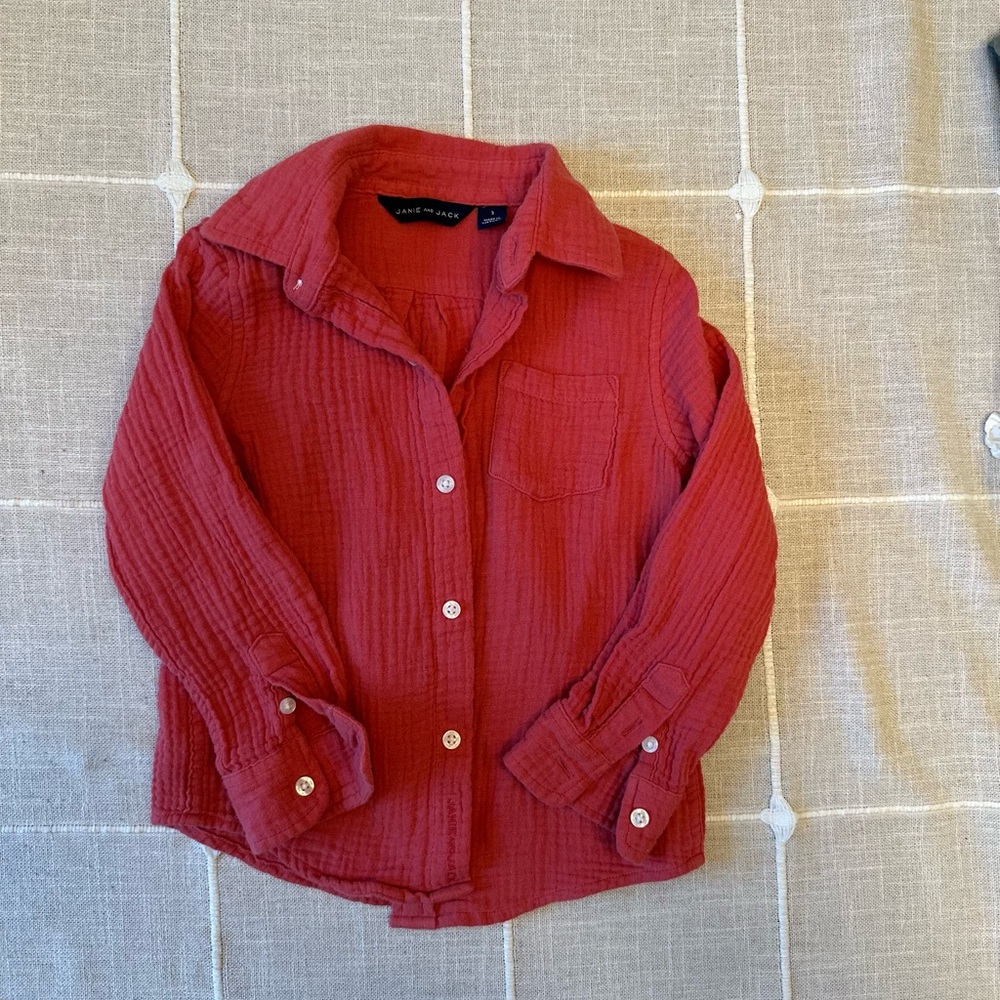 Janie and Jack Red Button Down Shirt